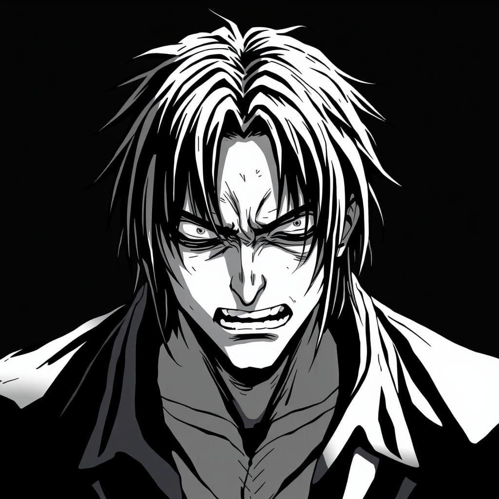 Brooding Anime Villain with Unyielding Resolve