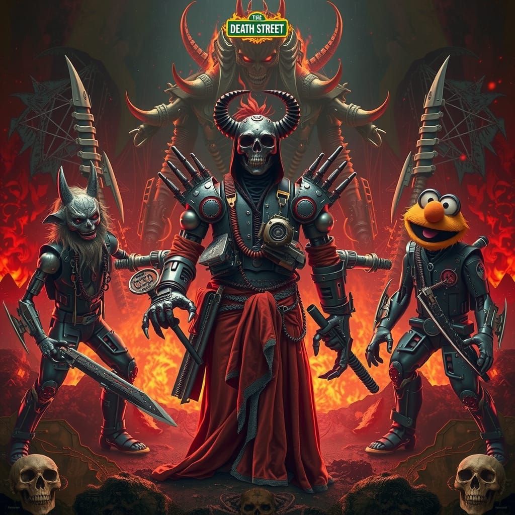 Heavy Metal Cyborg in Apocalyptic Death Metal Art Style