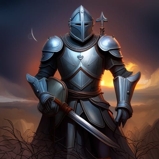 High Gothic Knight in Enchanted Forest, Detailed Armor