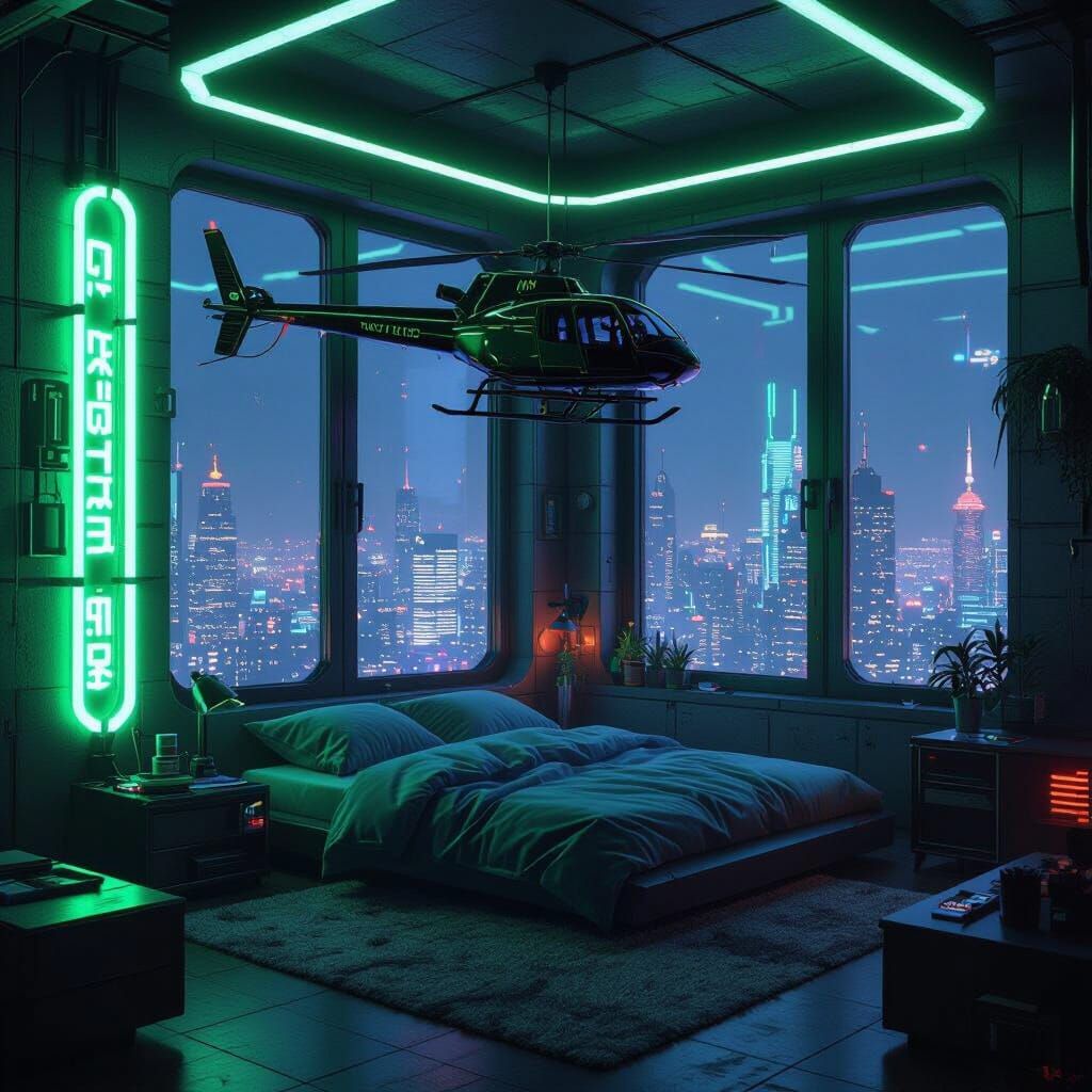 Cyberpunk Studio Apartment with Neon Light