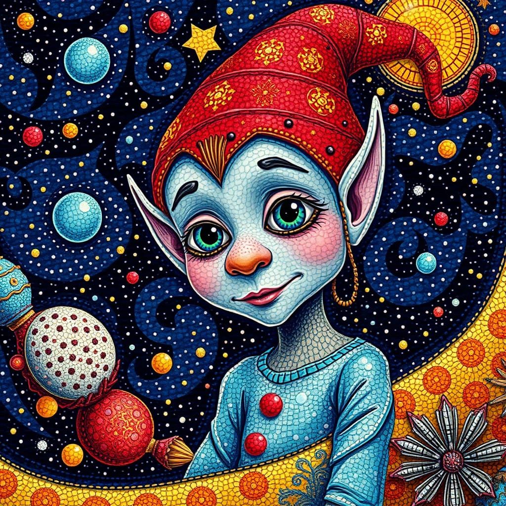 Whimsical Elf in Vibrant Surreal Textured Art