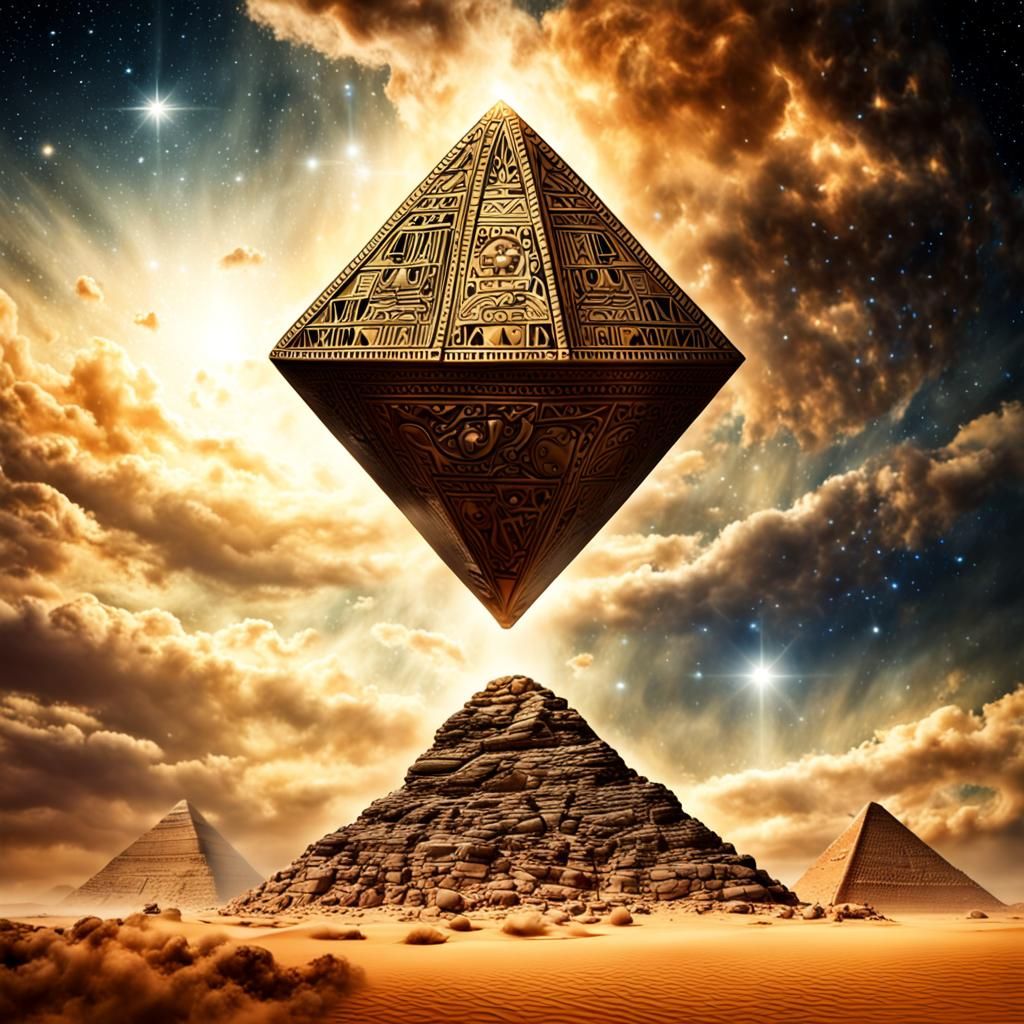 Surreal Egyptian Pyramid Floating Above Desert