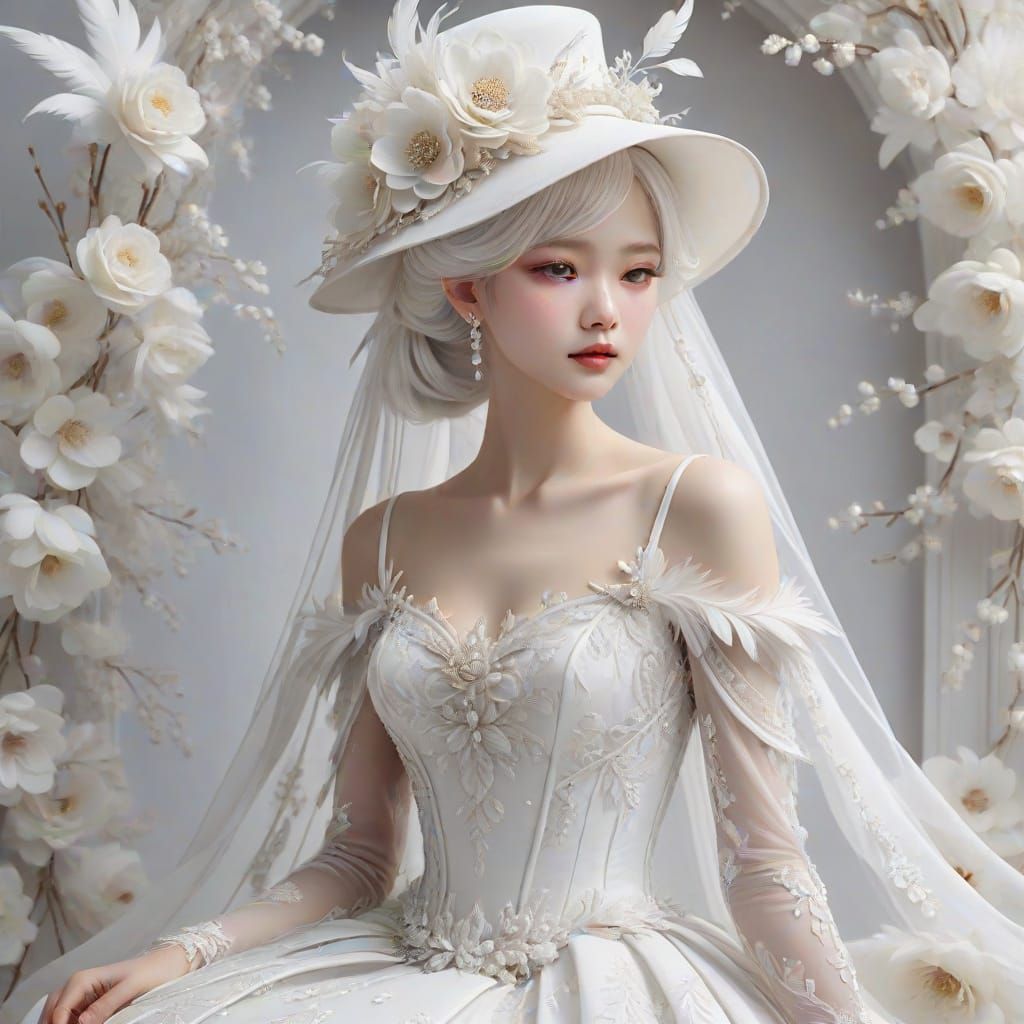 Ethereal White Swan Gown in Anime Style