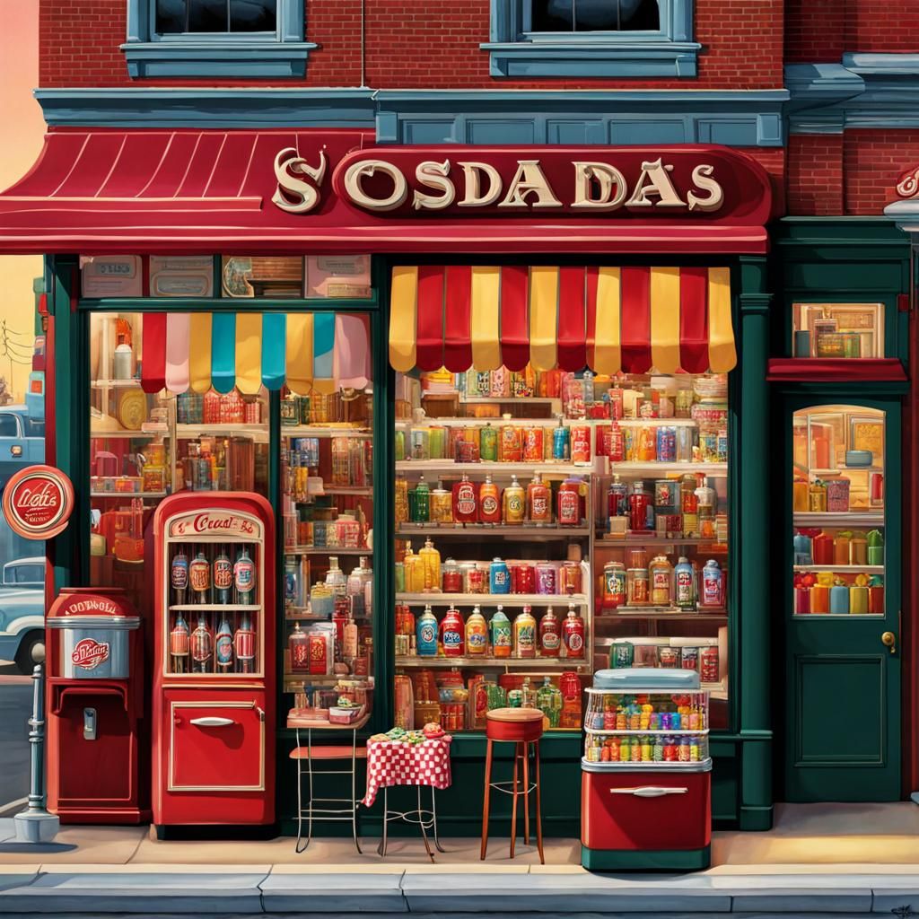 Colorful Soda Shop Display as Astral Illustration