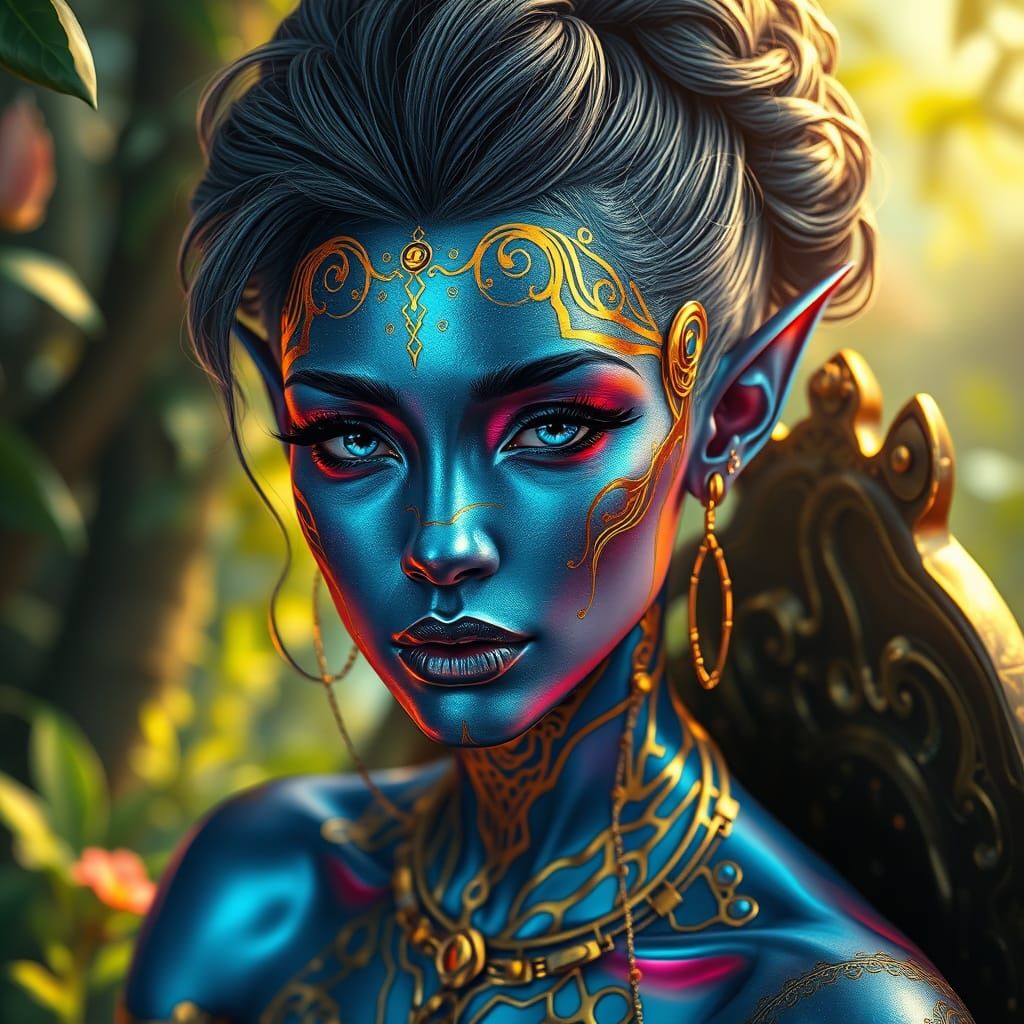 Cyberpunk Elf Goddess in Ethereal Glow