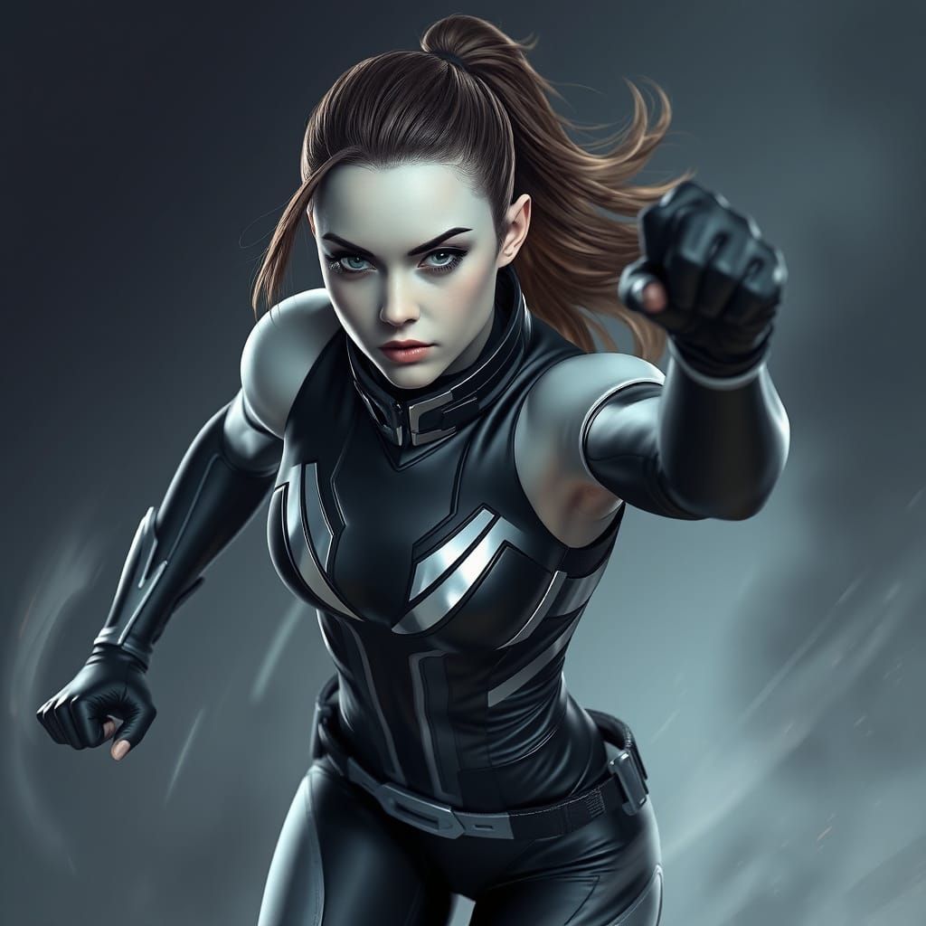Heroic Woman in Futuristic Costume, Dynamic Art Style