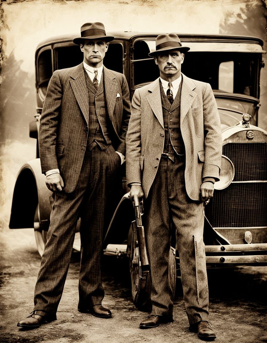 1920s Gangsters in Sepia Portrait Style