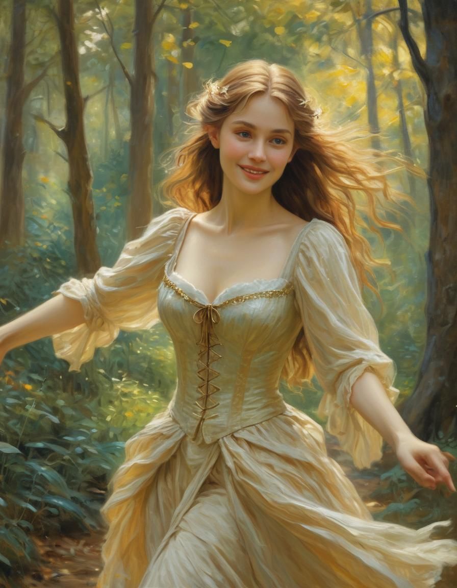 Enchanting Forest Elf Dance in Impressionist Style