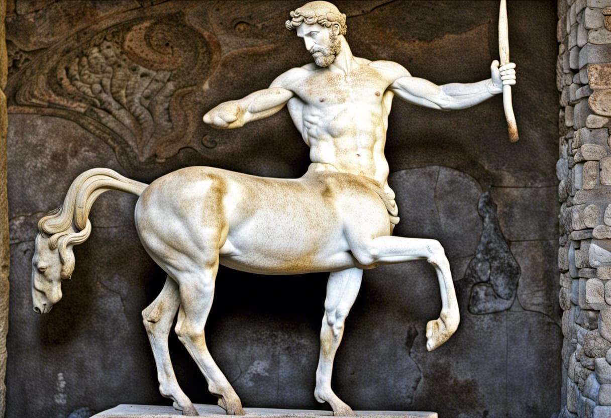 Classical Marble Centaur Sculpture in Pompeii Style