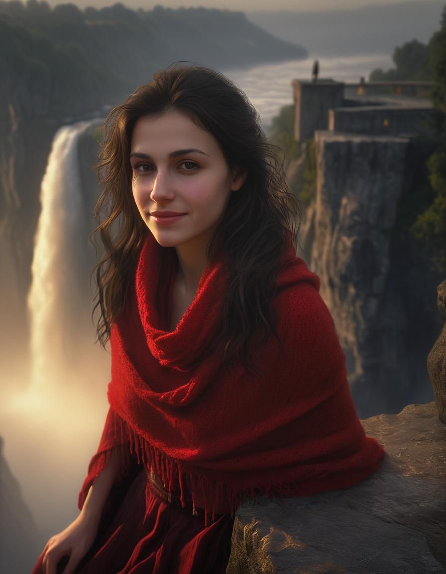 Woman on Cliff Edge in Renaissance Style