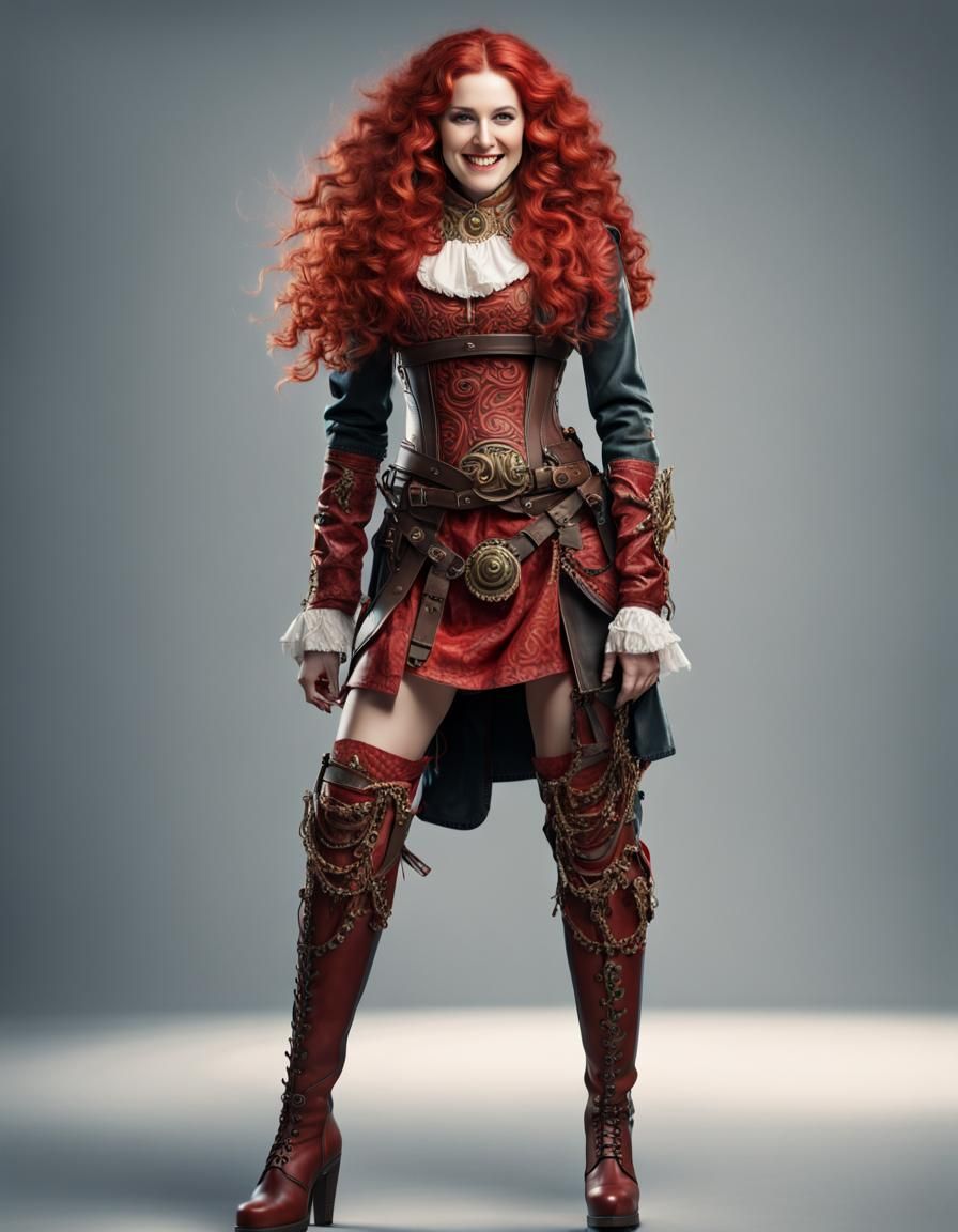 Woman with Red Hair in Leather Garment