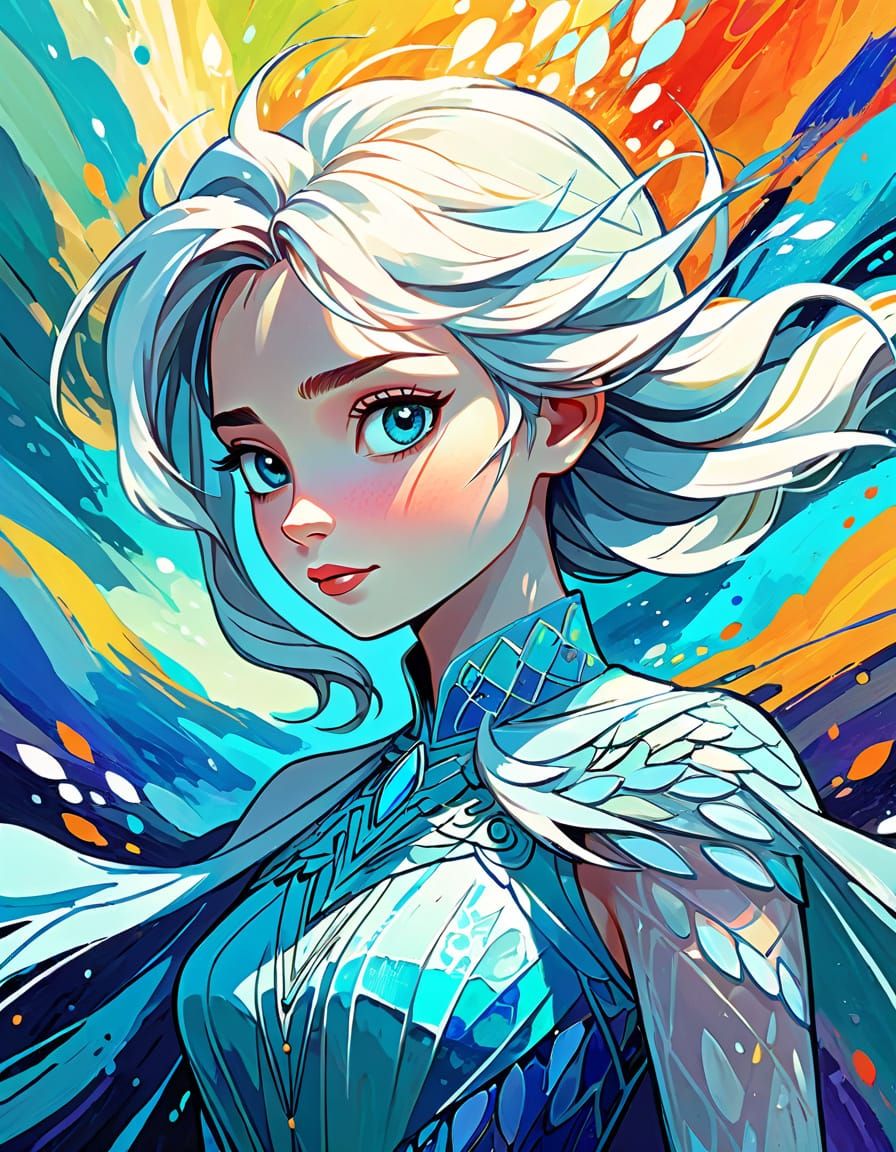 Vibrant Abstract Portrait of Elsa in Expressive Style