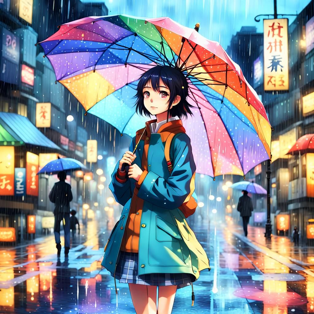 Vibrant Street Scene in Anime Style