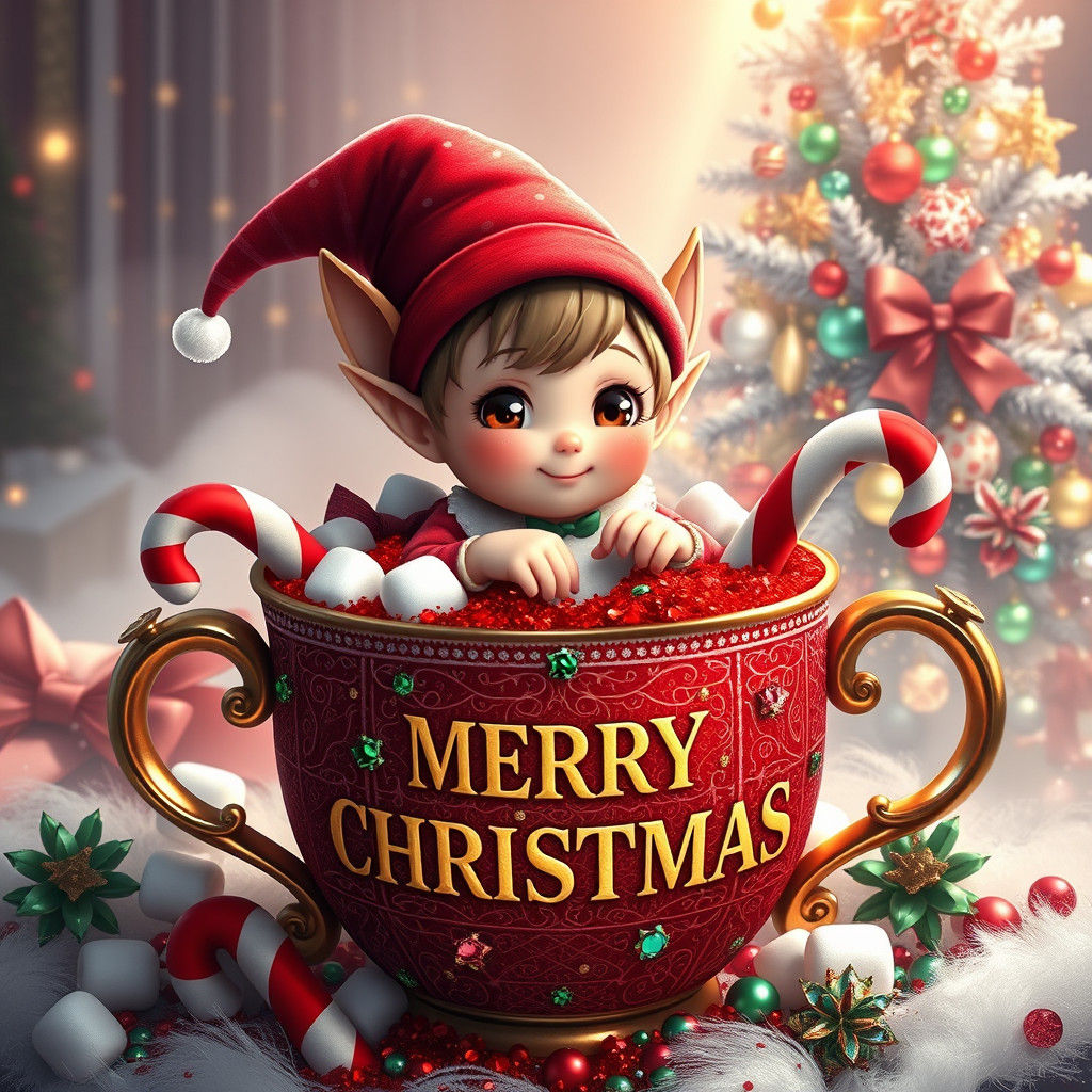 Magical Elf Baby in Christmas Coffee Cup