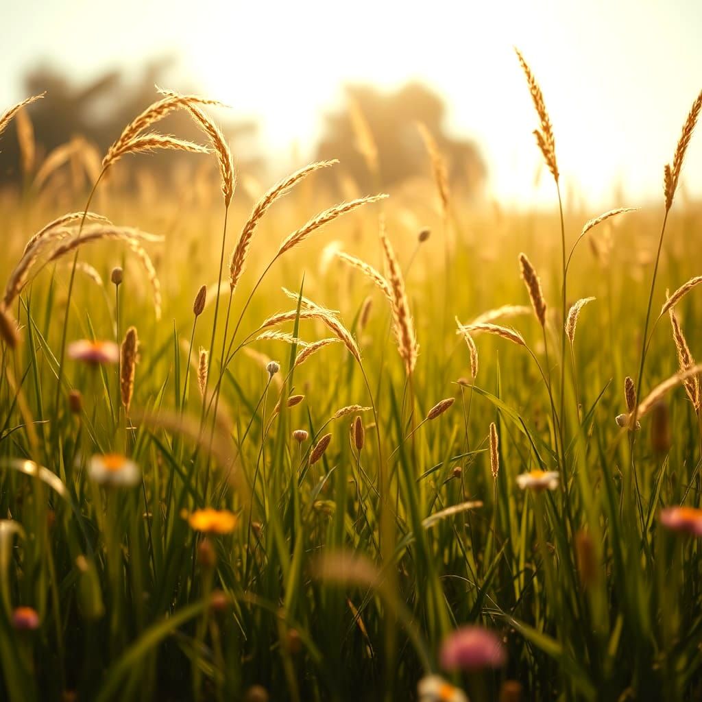 Sunlit Meadow with Gentle Breeze: Matte Painting