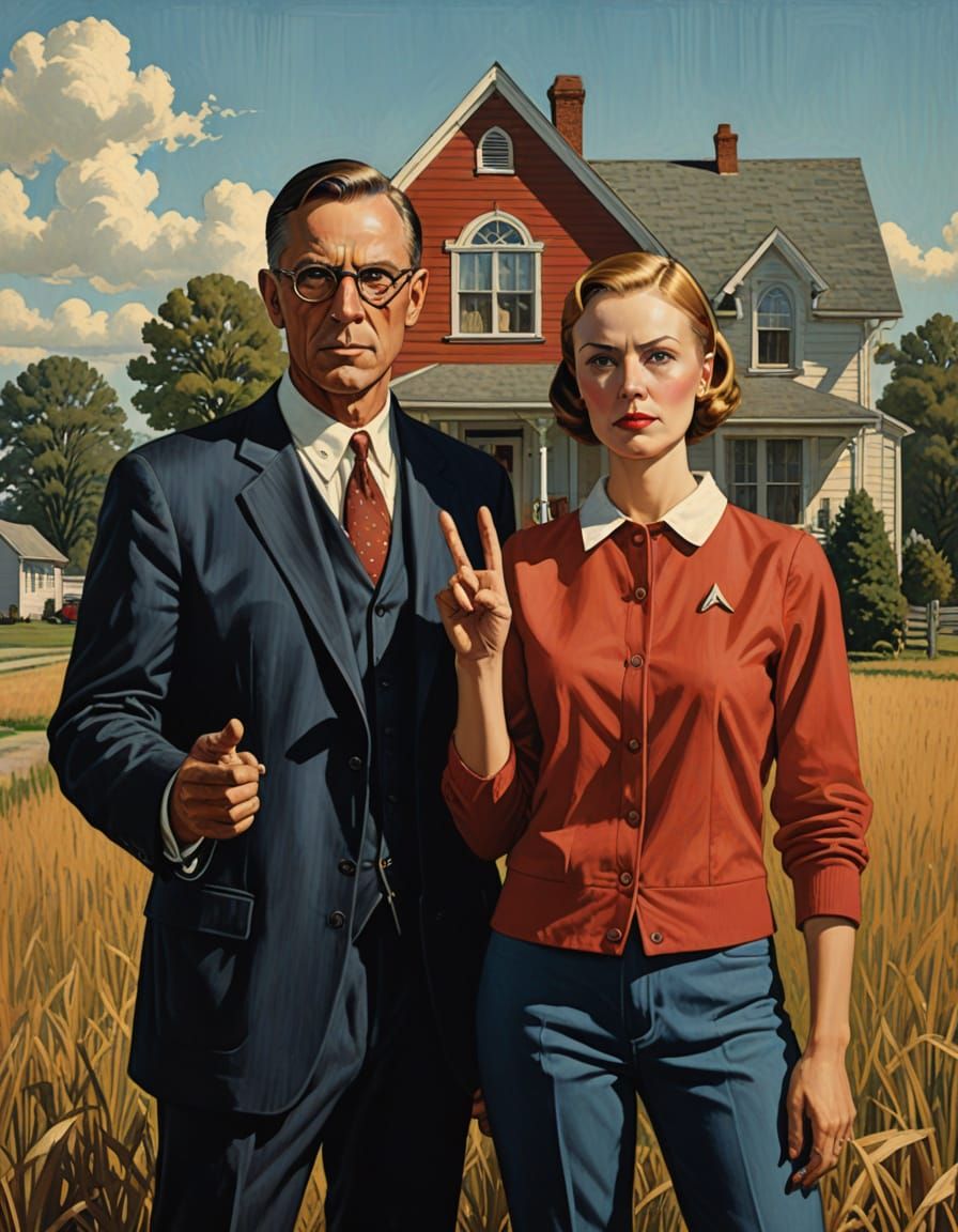Star Trek Fans Parody American Gothic in Vintage Poster Styl...