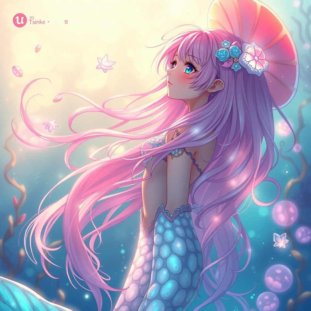 Anime Mermaid in Bioluminescent Ocean, 8K