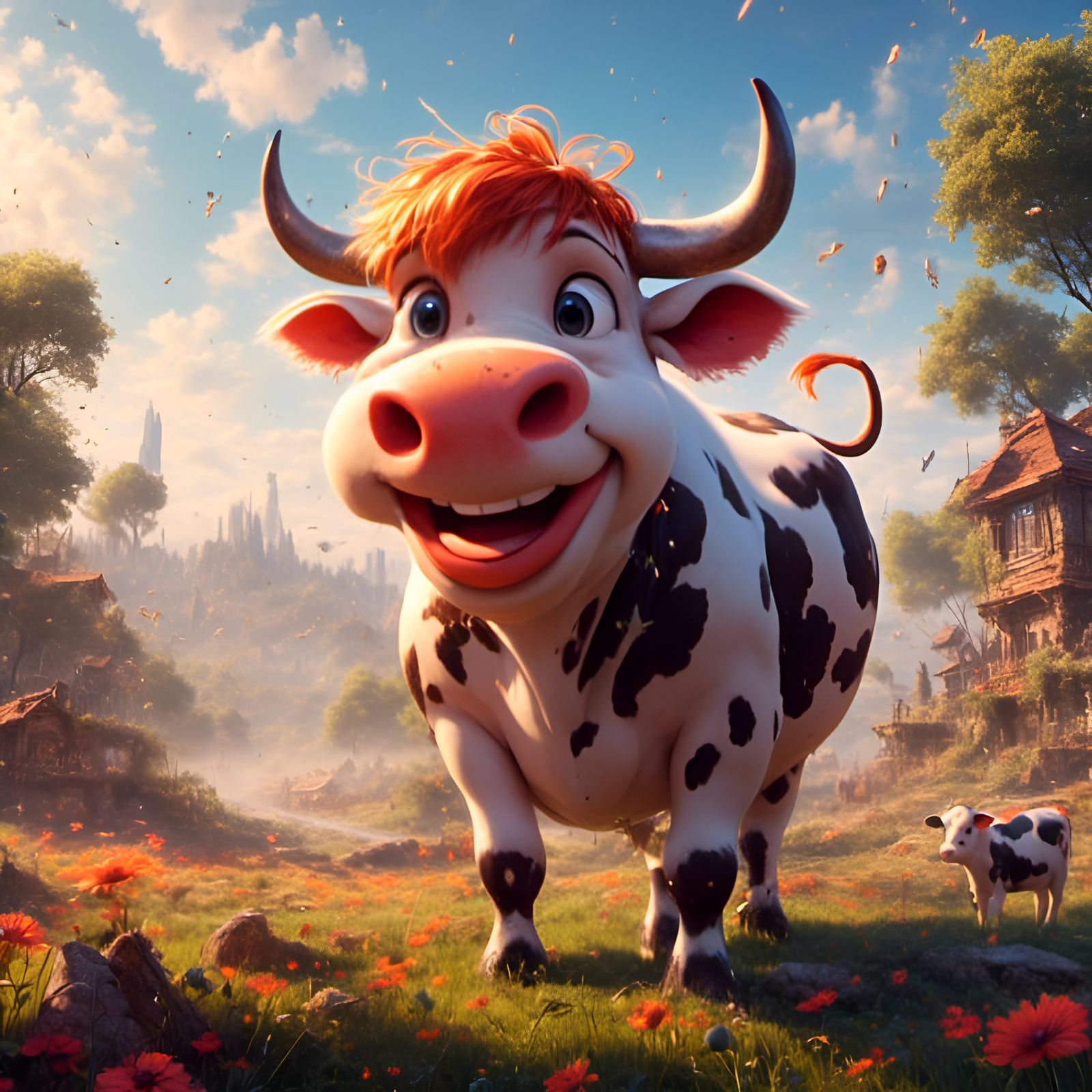 Cute Muscular Cow Portrait in Detailed Matte Style
