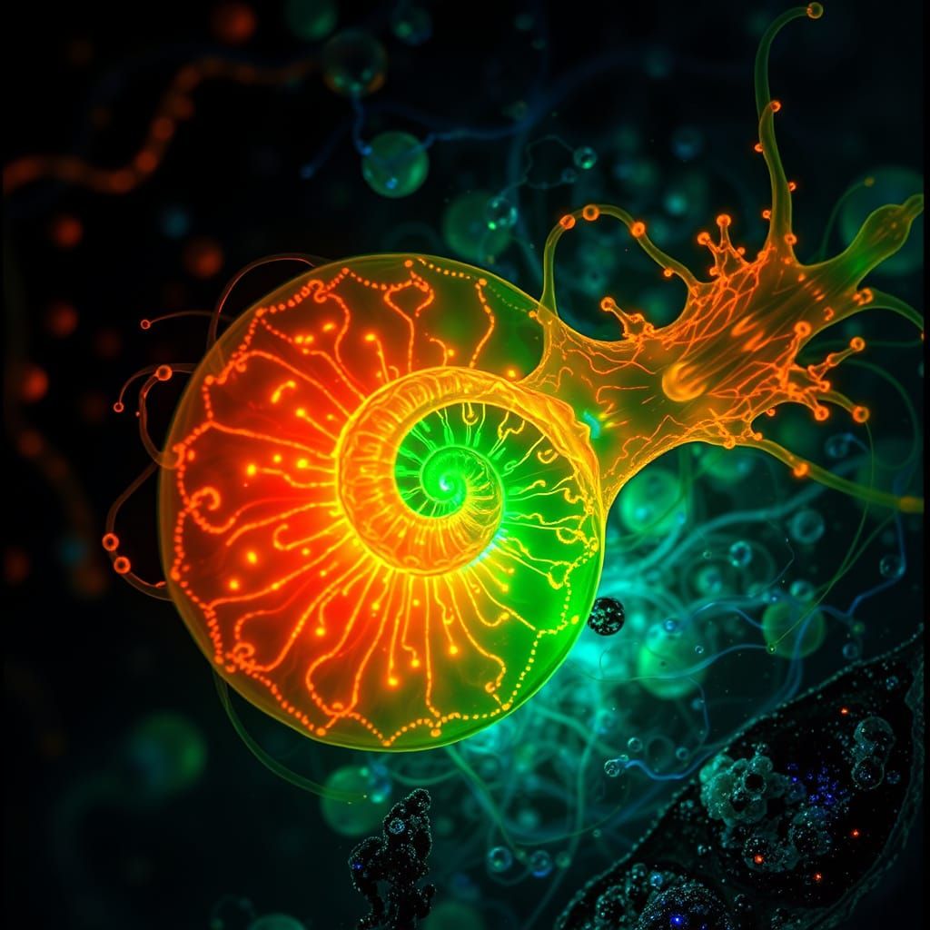 Bioluminescent Mitochondrion Mandala in Psychedelic Art Styl...