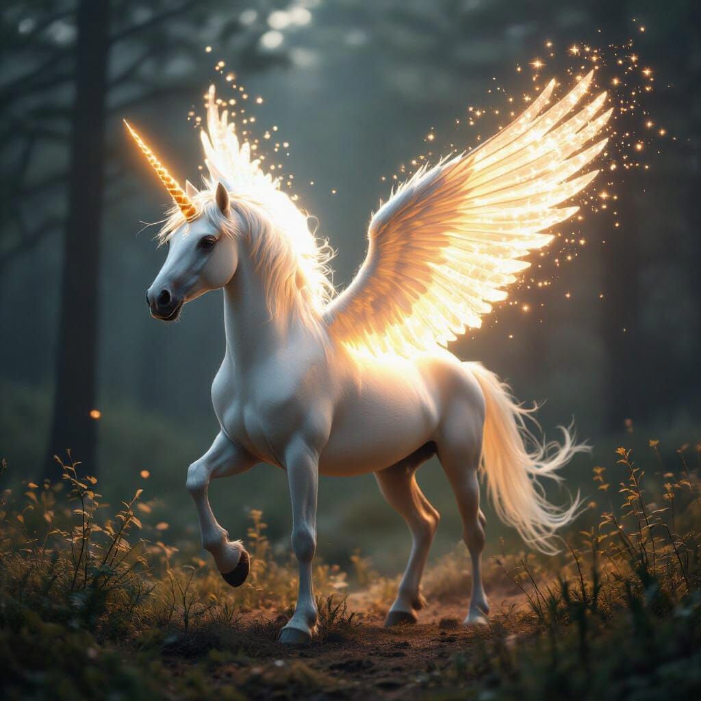 Majestic Unicorn with Luminous Light Wings