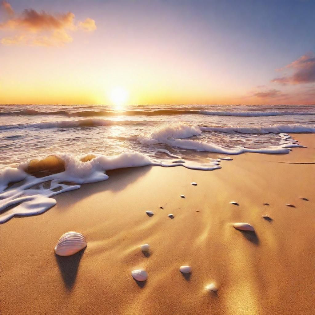 Sunset Beach with Giant Wave: Digital Art