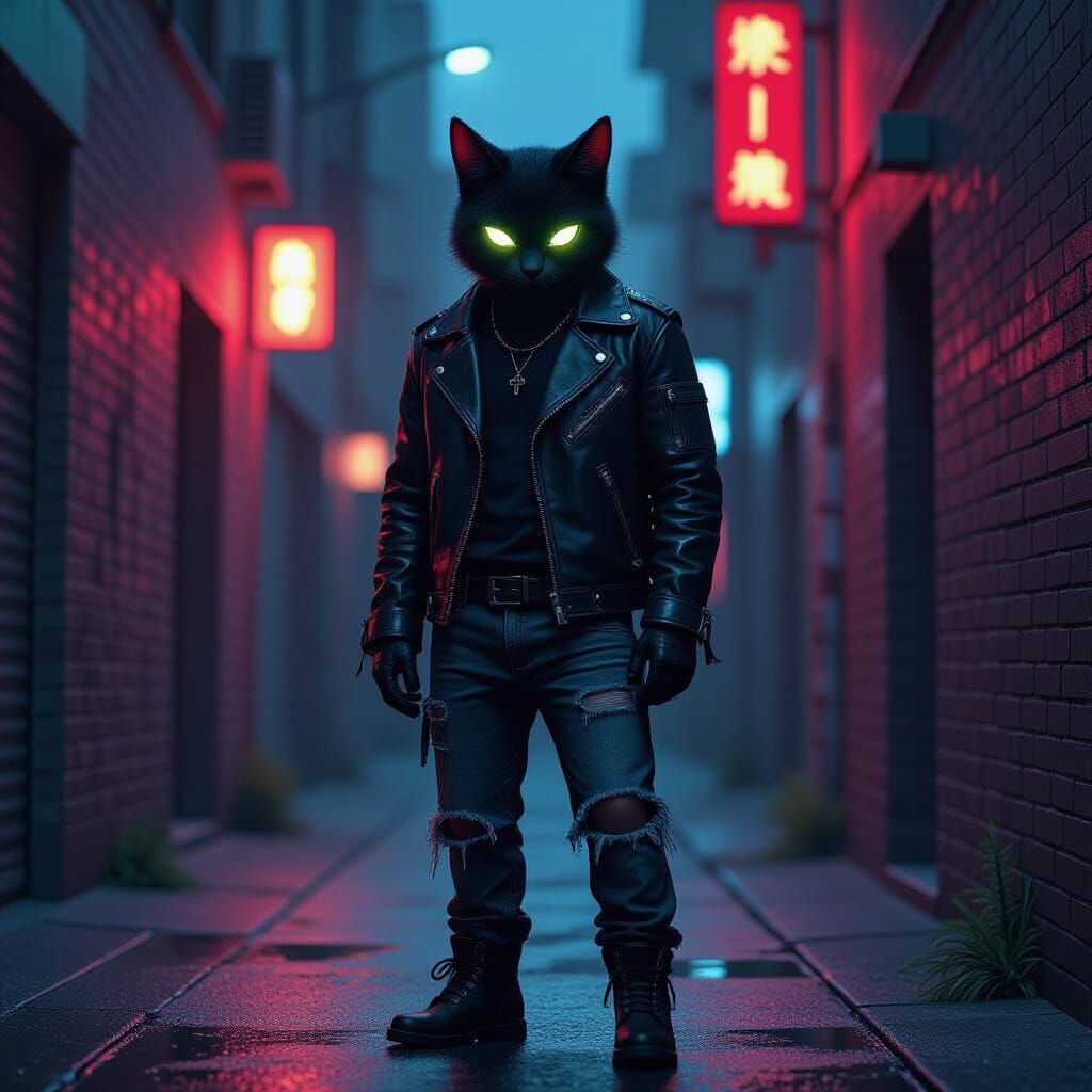 Mysterious Glowing-Eyed Creature in Neon Futuristic Style