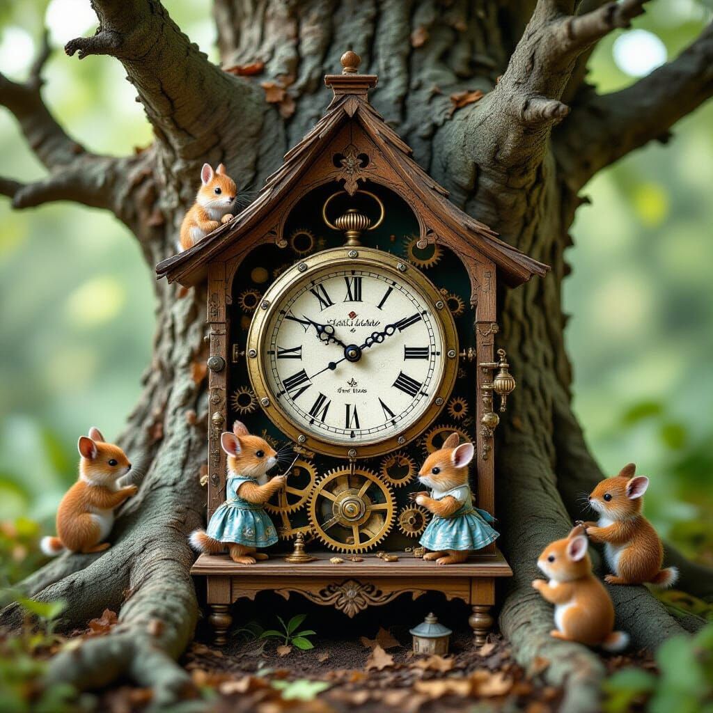Clock Shop in Tree Hollow: Surrealist Dreamscape
