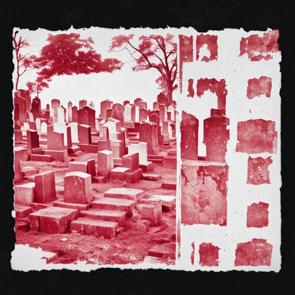 Antique Cemetery Photograph with Open Graves