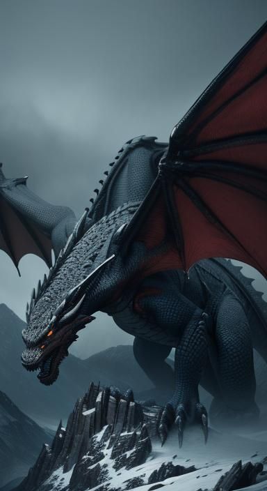 Epic Dragon Breathing Fire on Mountain Peak