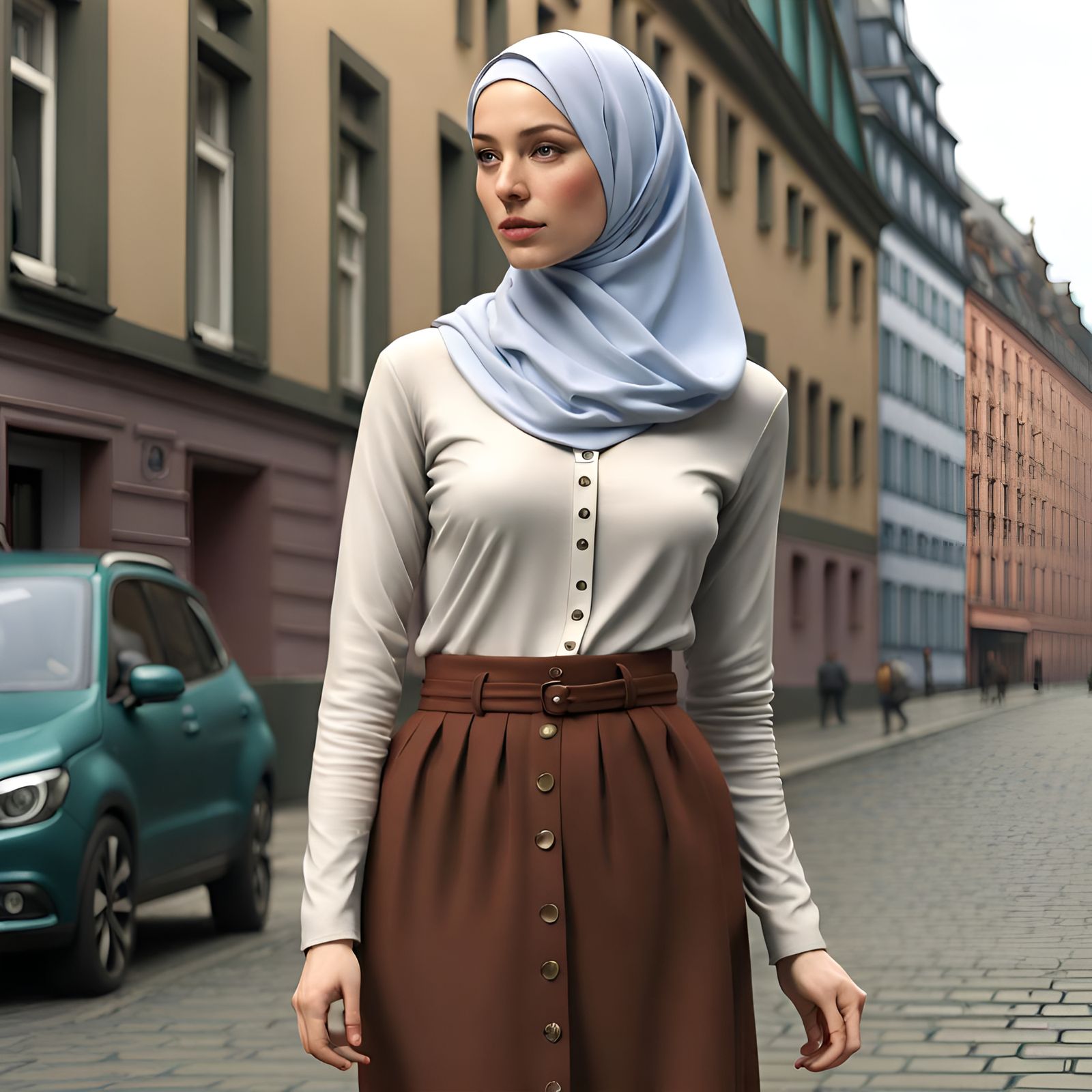 Modest Woman in Hamburg, Photorealistic Render