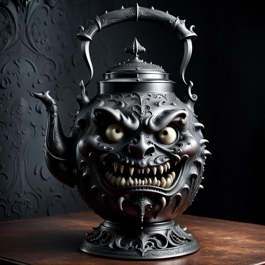 crafted 3D gothic kettle from the Victorian era,