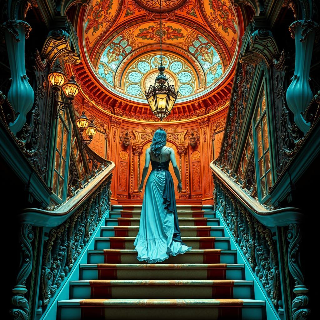 Baroque Ascension in Vibrant Triadic Hues