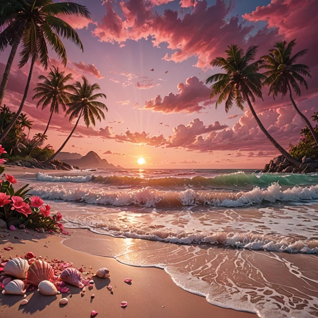 Tropical Sunset Beach with Vivid Colors