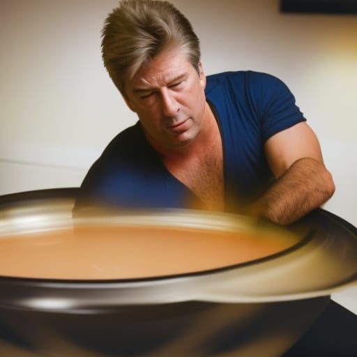 Alec Baldwin melting into a giant bowl of soup