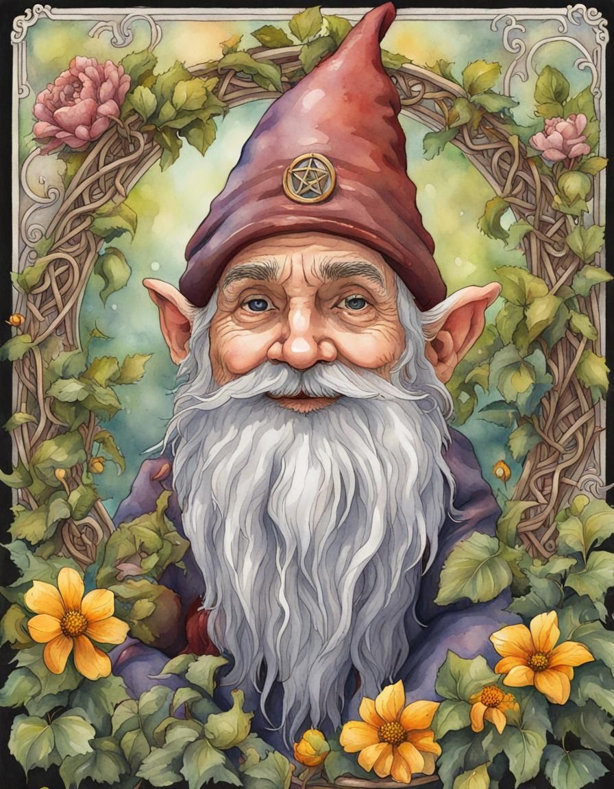 Gnome Ace of Pentacles Tarot Card in Watercolor
