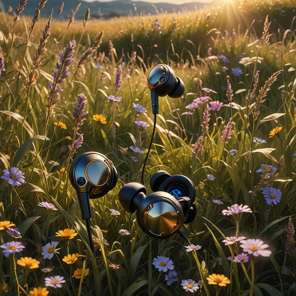 Giant Earbuds in Field: Fantasy Concept Art