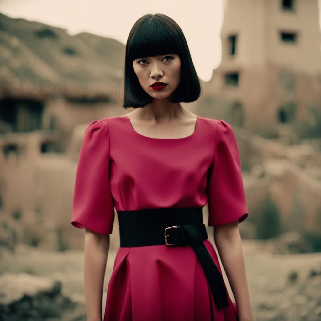 Dramatic Woman in Pink Dress, Cinematic Film Still