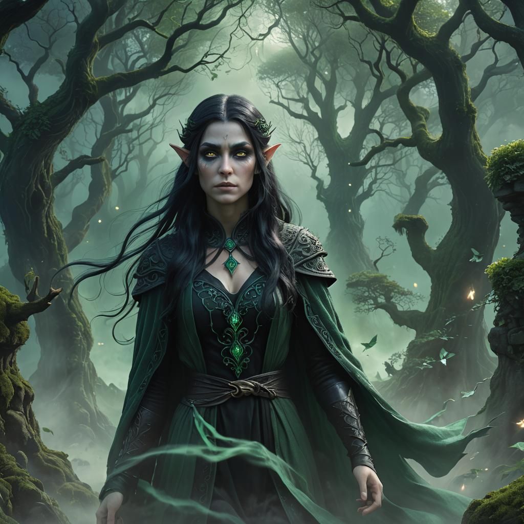 Ethereal Elf in Green Mist: Fantasy Concept Art