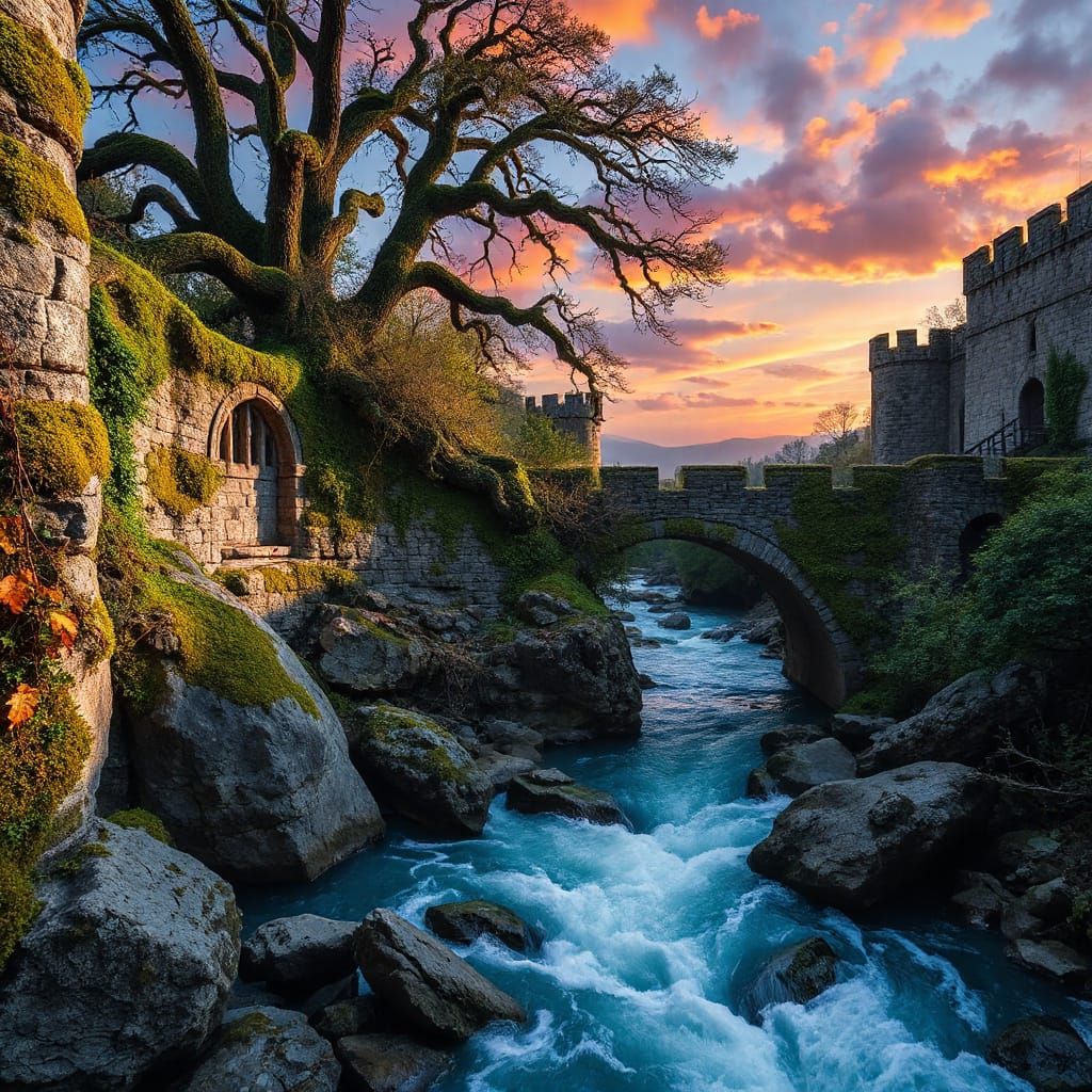 Medieval Stone Bridge in Emerald Wilderness