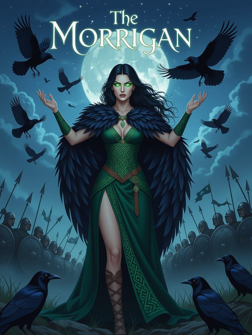 The Enchanting Irish Goddess Morrigan in Midnight Majesty