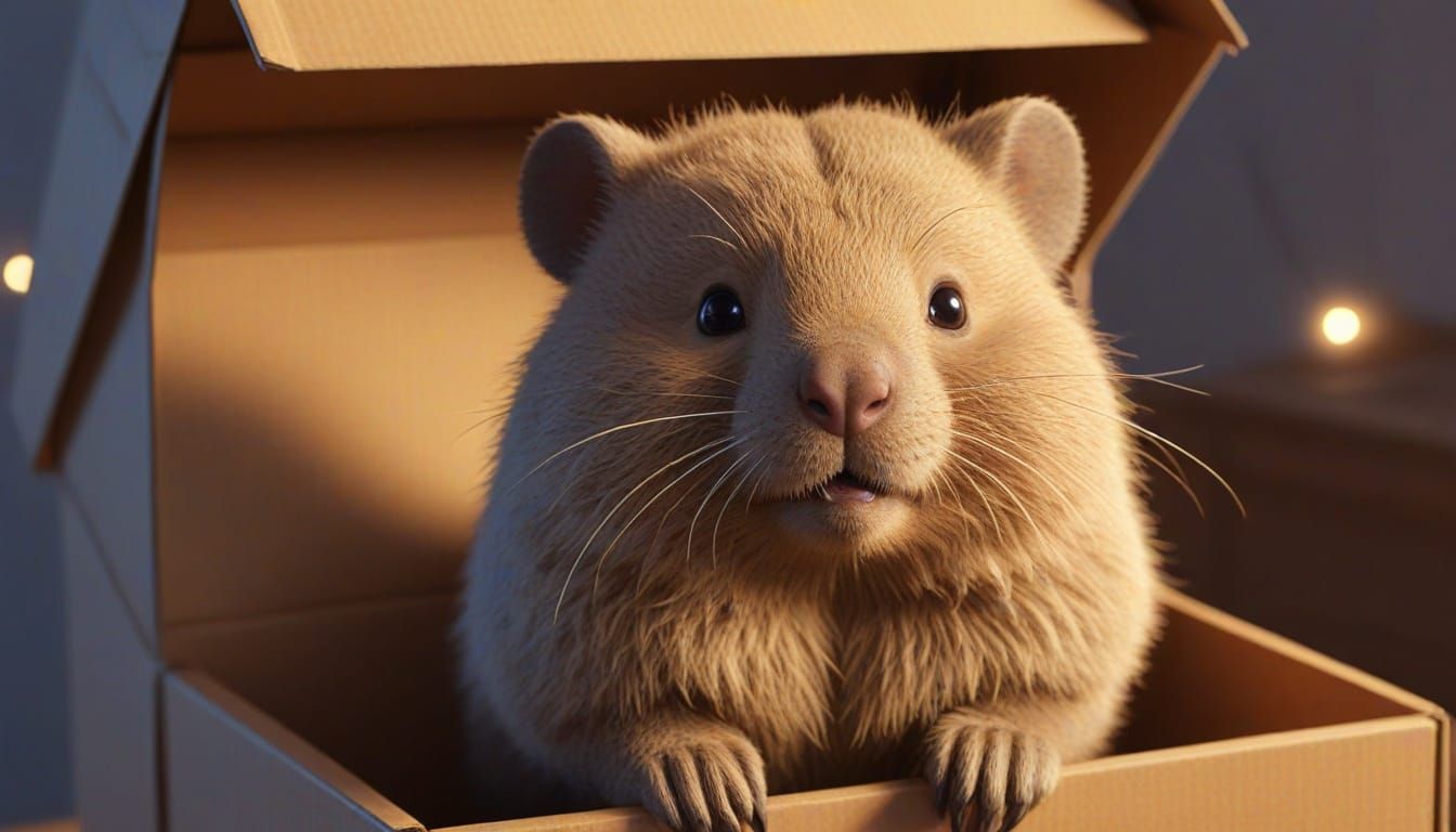 Charming Anime Wombat in a Cozy Cardboard Box