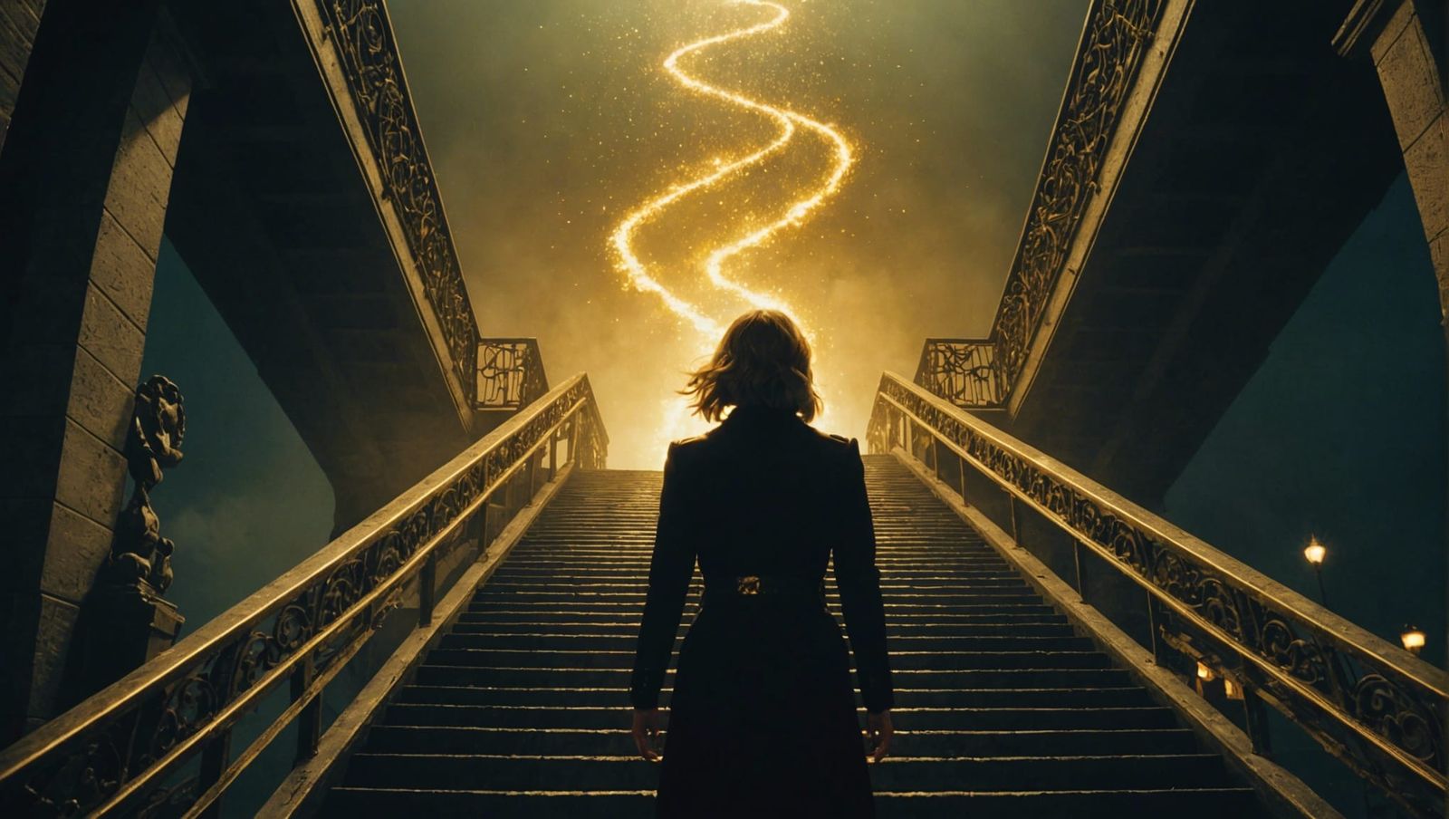 Golden Stairway to Heaven: Cinematic Film Still