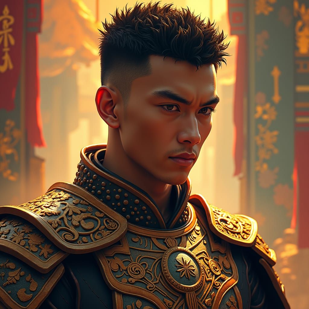 Afro-Asian Warrior: Hyperrealistic Splash Art Portrait