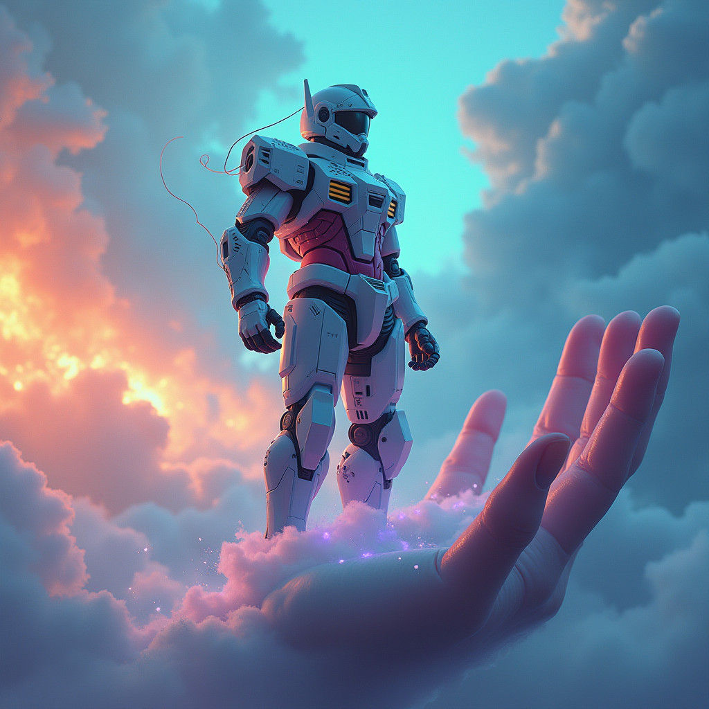 Gundam Pilot on Ethereal Hand: Fantasy Concept Art