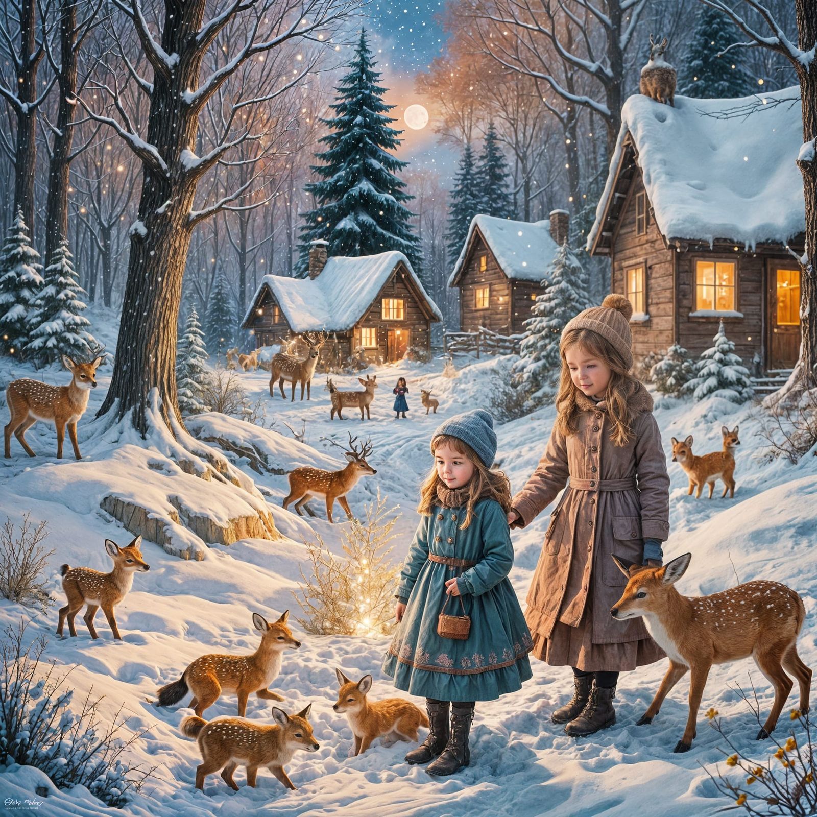 Girl Builds Snow Fort with Forest Animals