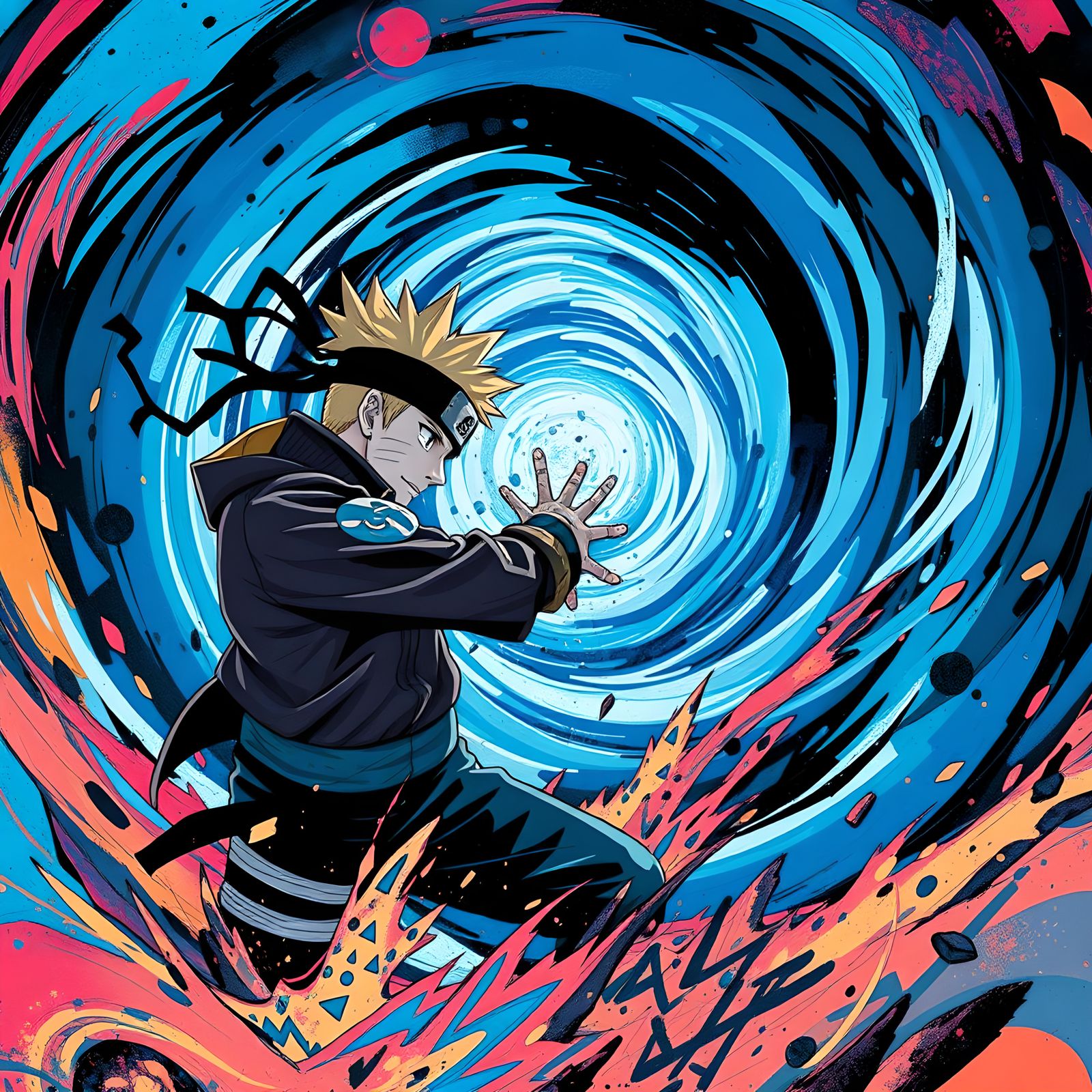 Boruto Blue Vortex Combat in Graffiti Art Style