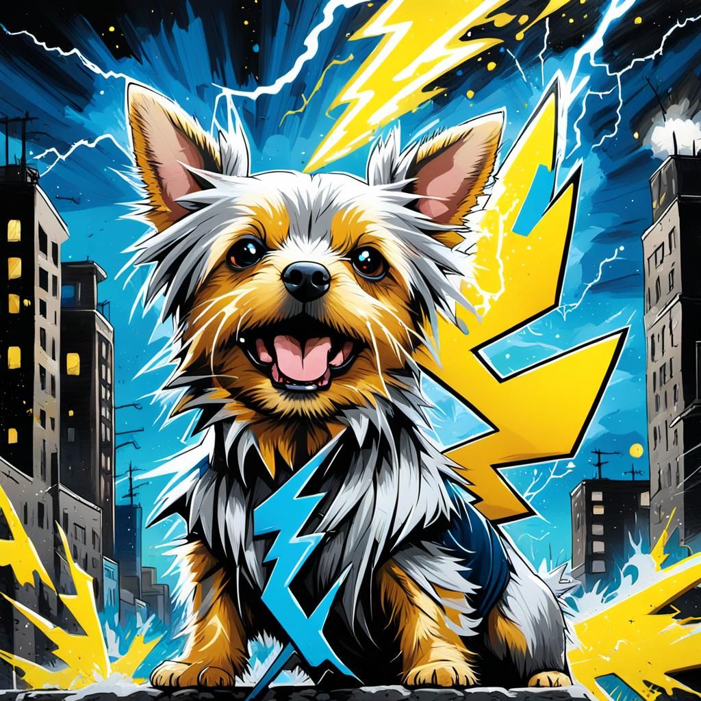 Pikachu Terrier: Graffiti Art Lightning Strike
