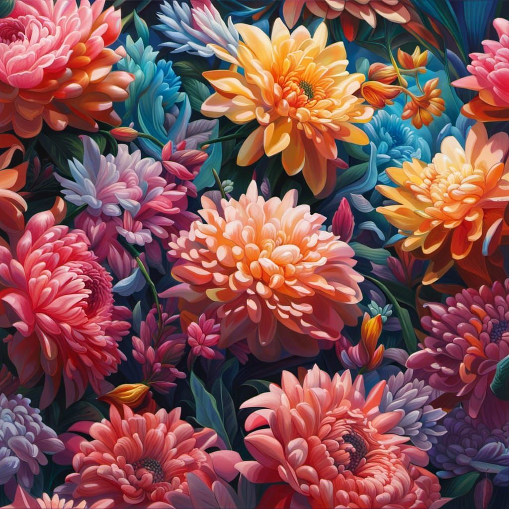 Hyperrealistic Flowers in Splash Art Style