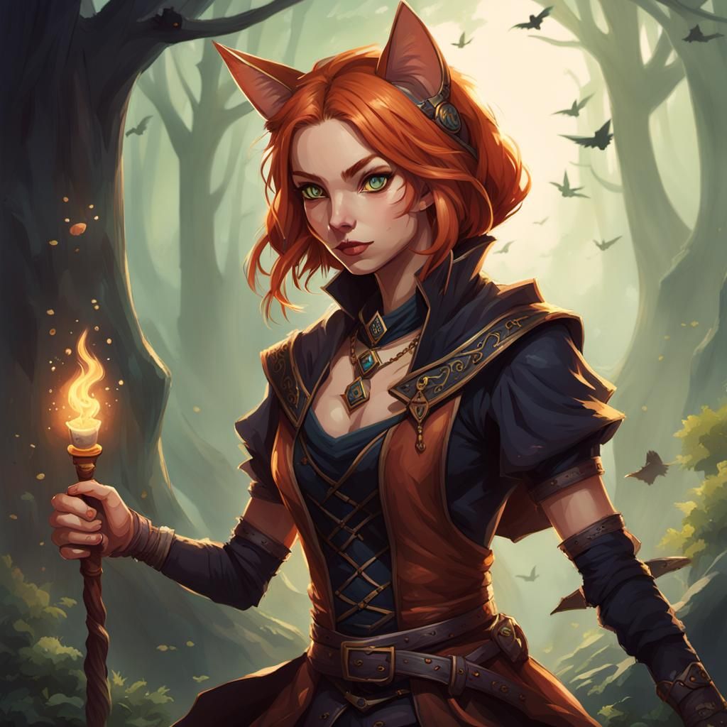 Cat-Person Witch Sorceress for TTRPG