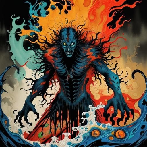 Vibrant Shadow Monster in Liquid Ink Style